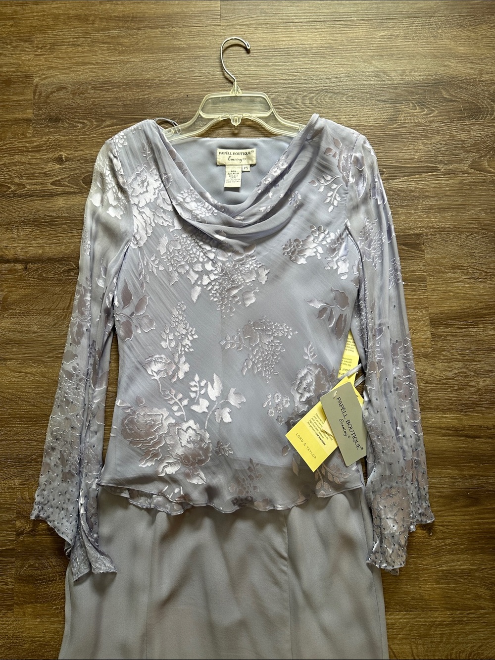 Papell Boutique Light Lavender Floral Cowl-Neck Blouse and skirt
